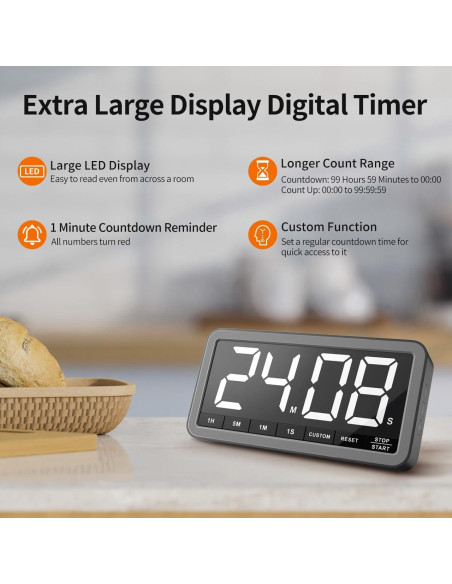 Temporizador Digital VOCOO 7.8" LED Magnético 4 Alarmas