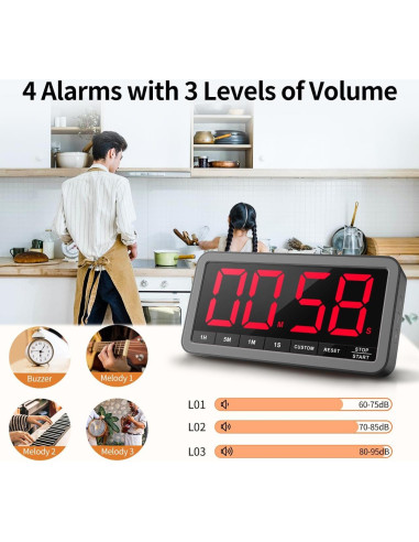 Temporizador Digital VOCOO 7.8" LED Magnético 4 Alarmas