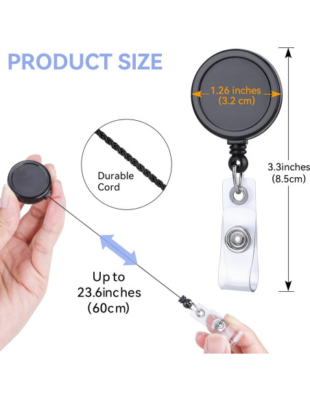 Clip de Insignia Retráctil Teskyer 5 Paquete Negro 60 cm