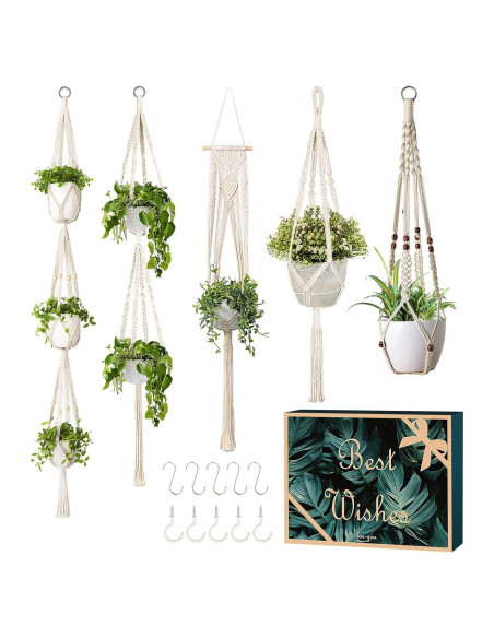 Soportes de Plantas de Macramé GROWNEER 5 Niveles Blanco