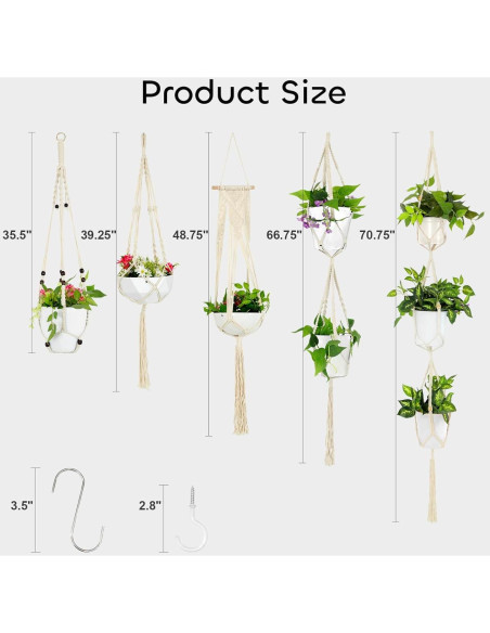 Soportes de Plantas de Macramé GROWNEER 5 Niveles Blanco