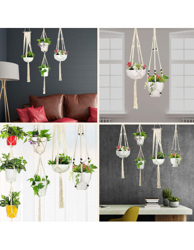 Soportes de Plantas de Macramé GROWNEER 5 Niveles Blanco