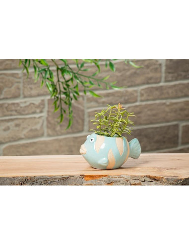 Maceta Cerámica Pez Abbott Collection Azul 5.08 cm H