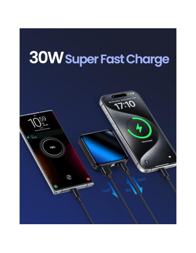 Banco de Energía 10000mAh Mini Cargador Rápido USB-C Negro