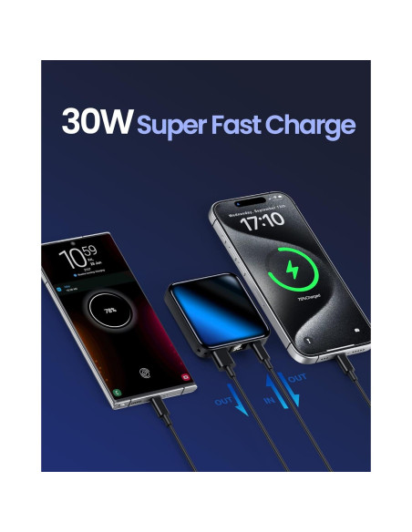 Banco de Energía 10000mAh Mini Cargador Rápido USB-C Negro