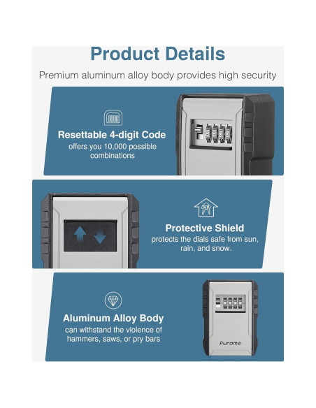 Caja de Llaves Puroma Montada en Pared con Combinación 4 Dígitos