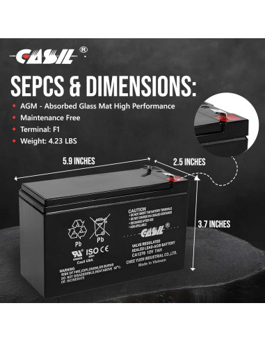 Batería Recargable Casil 12V 7AH SLA para Alarmas de Incendio