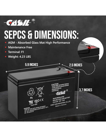 Batería Recargable Casil 12V 7AH SLA para Alarmas de Incendio