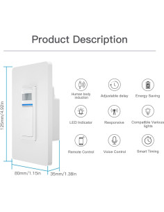 Interruptor de Movimiento Inteligente MOES 1 Gang Wi-Fi PIR 2