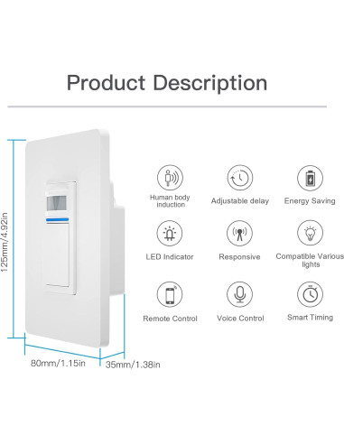 Interruptor de Movimiento Inteligente MOES 1 Gang Wi-Fi PIR