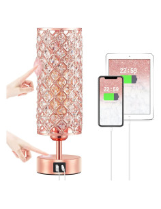 Lámpara de Mesa Táctil Hong-in Rosa Dorada con USB-C y A