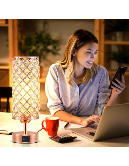 Lámpara de Mesa Táctil Hong-in Rosa Dorada con USB-C y A