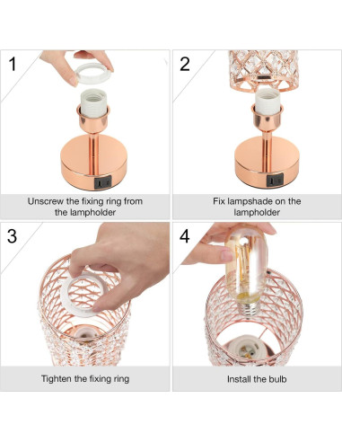 Lámpara de Mesa Táctil Hong-in Rosa Dorada con USB-C y A