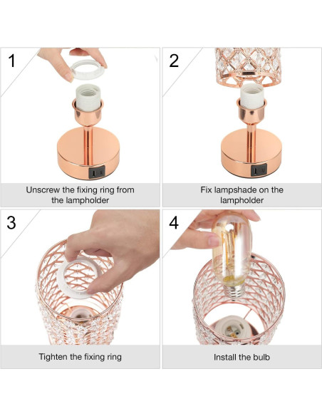 Lámpara de Mesa Táctil Hong-in Rosa Dorada con USB-C y A