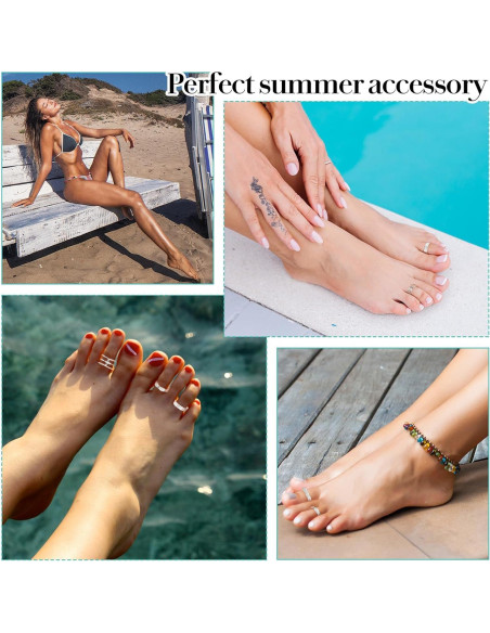 Conjunto 12 Anillos de Dedo del Pie Ajustables Tyqour Plata