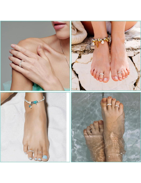 Conjunto 12 Anillos de Dedo del Pie Ajustables Tyqour Plata