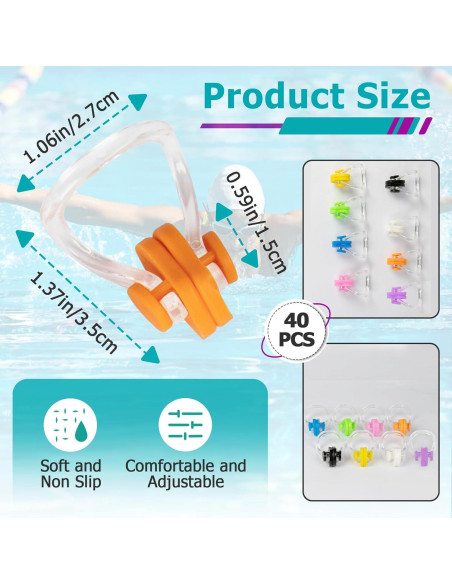 40 Clips de Nariz para Natación Joworthy - Silicona Impermeable