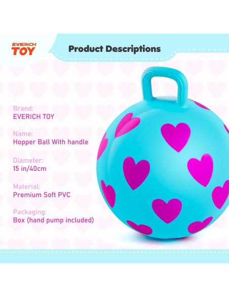 Bola Saltarina EVERICH 40cm Corazón Azul para Niños 3-6 años