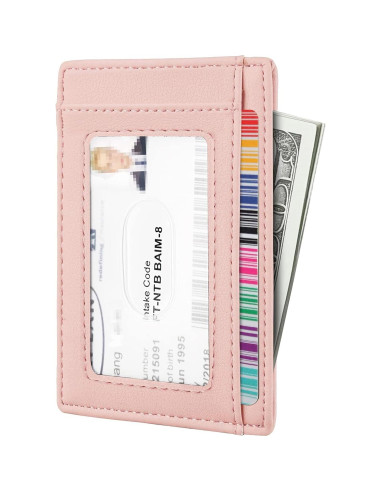 Billetera Minimalista de Cuero Travelambo RFID Rosa Mediana