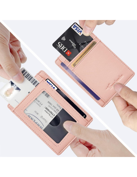Billetera Minimalista de Cuero Travelambo RFID Rosa Mediana