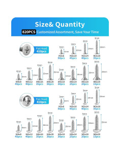 Juego de Tornillos de Madera DIVANC 820PCS M3 M4 M5 M6 Acero Inox 2
