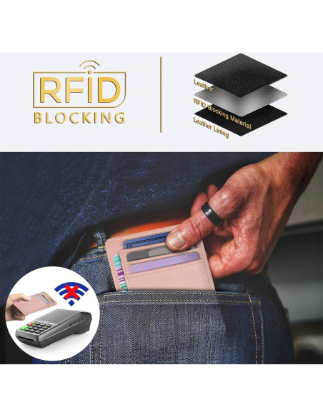 Billetera Minimalista de Cuero Travelambo RFID Rosa Mediana