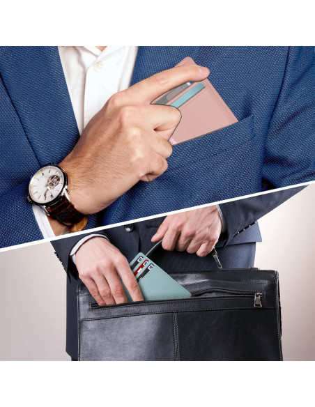 Billetera Minimalista de Cuero Travelambo RFID Rosa Mediana