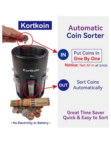 Clasificador de Monedas Automático Kortkoin 5 en 1 Rápido y Preciso