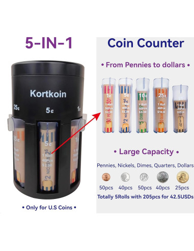 Clasificador de Monedas Automático Kortkoin 5 en 1 Rápido y Preciso