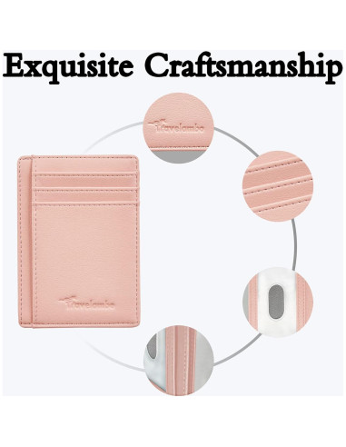 Billetera Minimalista de Cuero Travelambo RFID Rosa Mediana