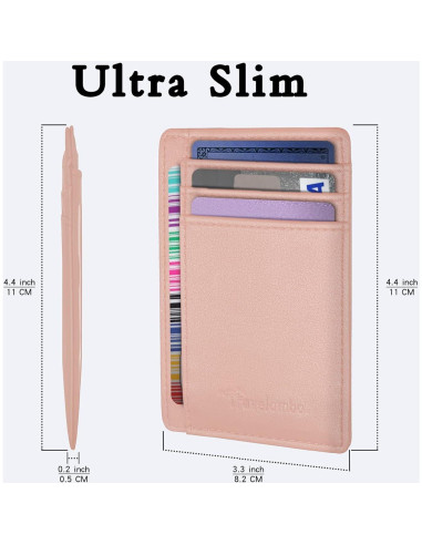 Billetera Minimalista de Cuero Travelambo RFID Rosa Mediana