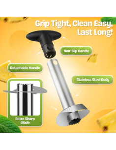 Cortador Descorazonador de Piña Flexzion, Acero Inoxidable, 25 cm 2