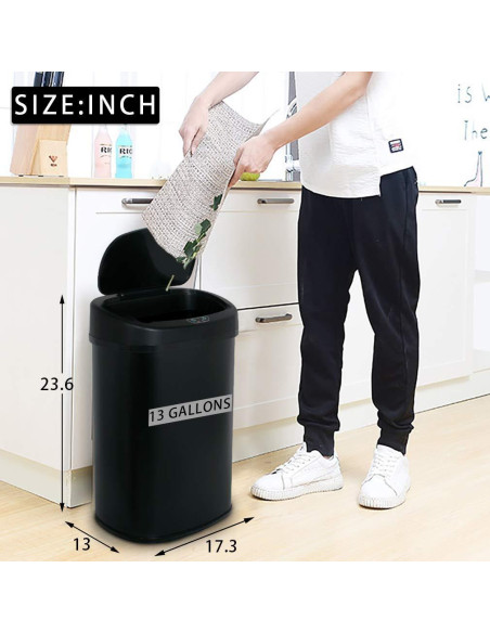 Cubo de Basura Automático Dkeli 50L Acero Inoxidable Negro
