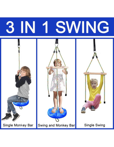 Columpio de Disco Ajustable FAETKLC para Niños Azul 3 en 1
