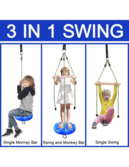 Columpio de Disco Ajustable FAETKLC para Niños Azul 3 en 1