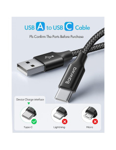 Cable USB C 4m Baiwwa Trenzado Nylon Carga Rápida 2.9A 2