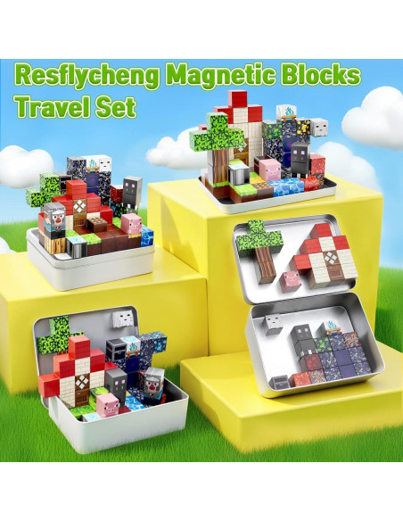 70 Piezas Bloques Magnéticos Portátiles Resflycheng STEM