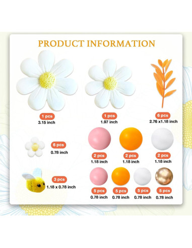 43 Piezas Decoraciones de Pastel Boho Margaritas y Abejas