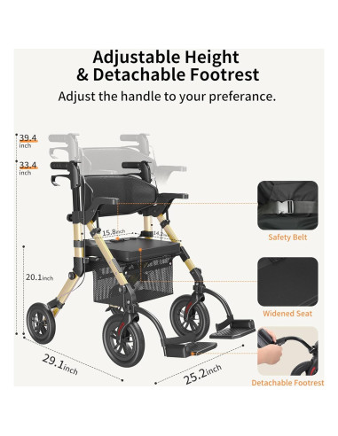 Andador Rollator VOCIC Z51 2 en 1 con Asiento y Frenos