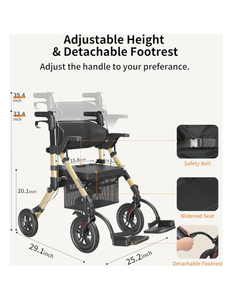 Andador Rollator VOCIC Z51 2 en 1 con Asiento y Frenos
