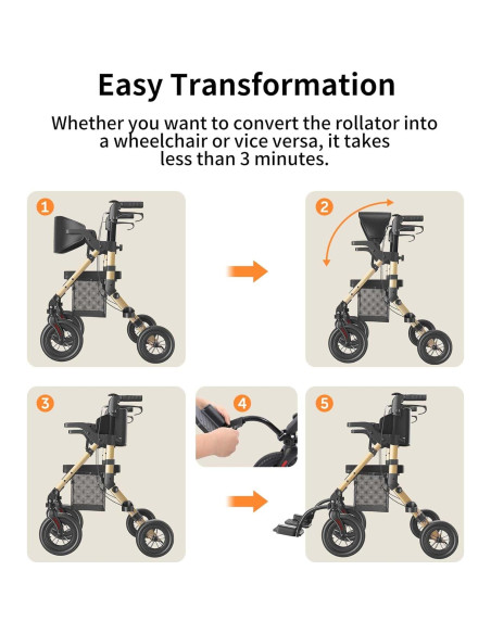 Andador Rollator VOCIC Z51 2 en 1 con Asiento y Frenos