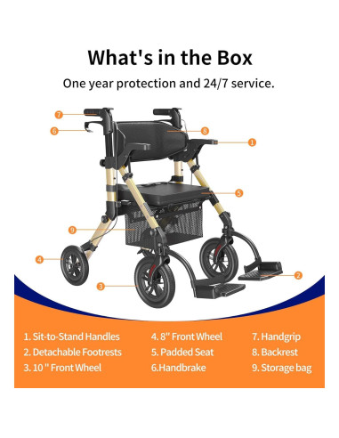 Andador Rollator VOCIC Z51 2 en 1 con Asiento y Frenos