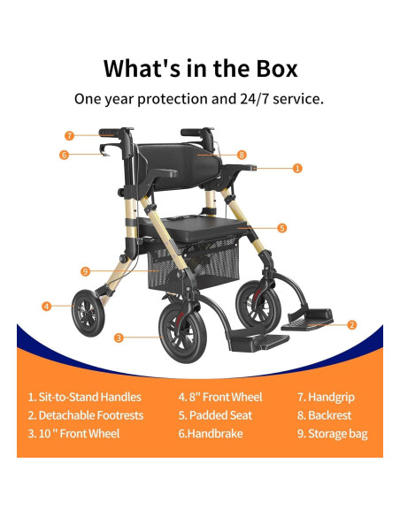 Andador Rollator VOCIC Z51 2 en 1 con Asiento y Frenos