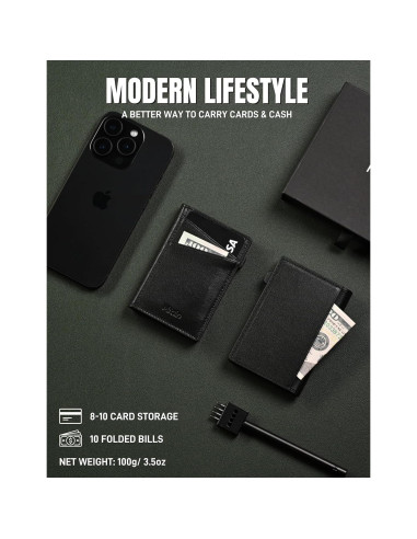 Billetera Slim de Cuero Mrain con Bloqueo RFID - Negro