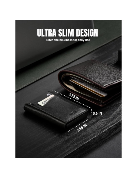 Billetera Slim de Cuero Mrain con Bloqueo RFID - Negro