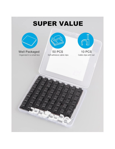 60 Clips Adhesivos para Cables TidyHelper Multiusos