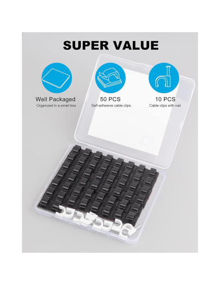 60 Clips Adhesivos para Cables TidyHelper Multiusos