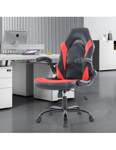 Silla de Oficina Gaming OLIXIS Cuero PU Rojo y Negro
