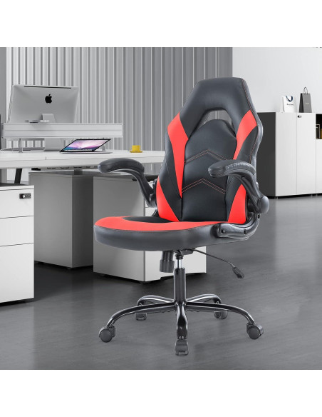 Silla de Oficina Gaming OLIXIS Cuero PU Rojo y Negro