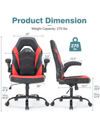Silla de Oficina Gaming OLIXIS Cuero PU Rojo y Negro
